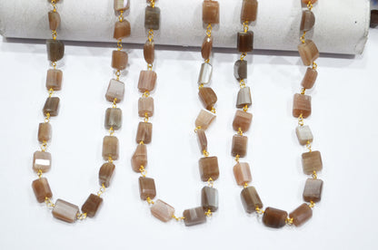 Chocolate Moonstone Laser Cut Nuggets Shape Rosary Beaded Chain , 10 - 14 mm , RB-5775