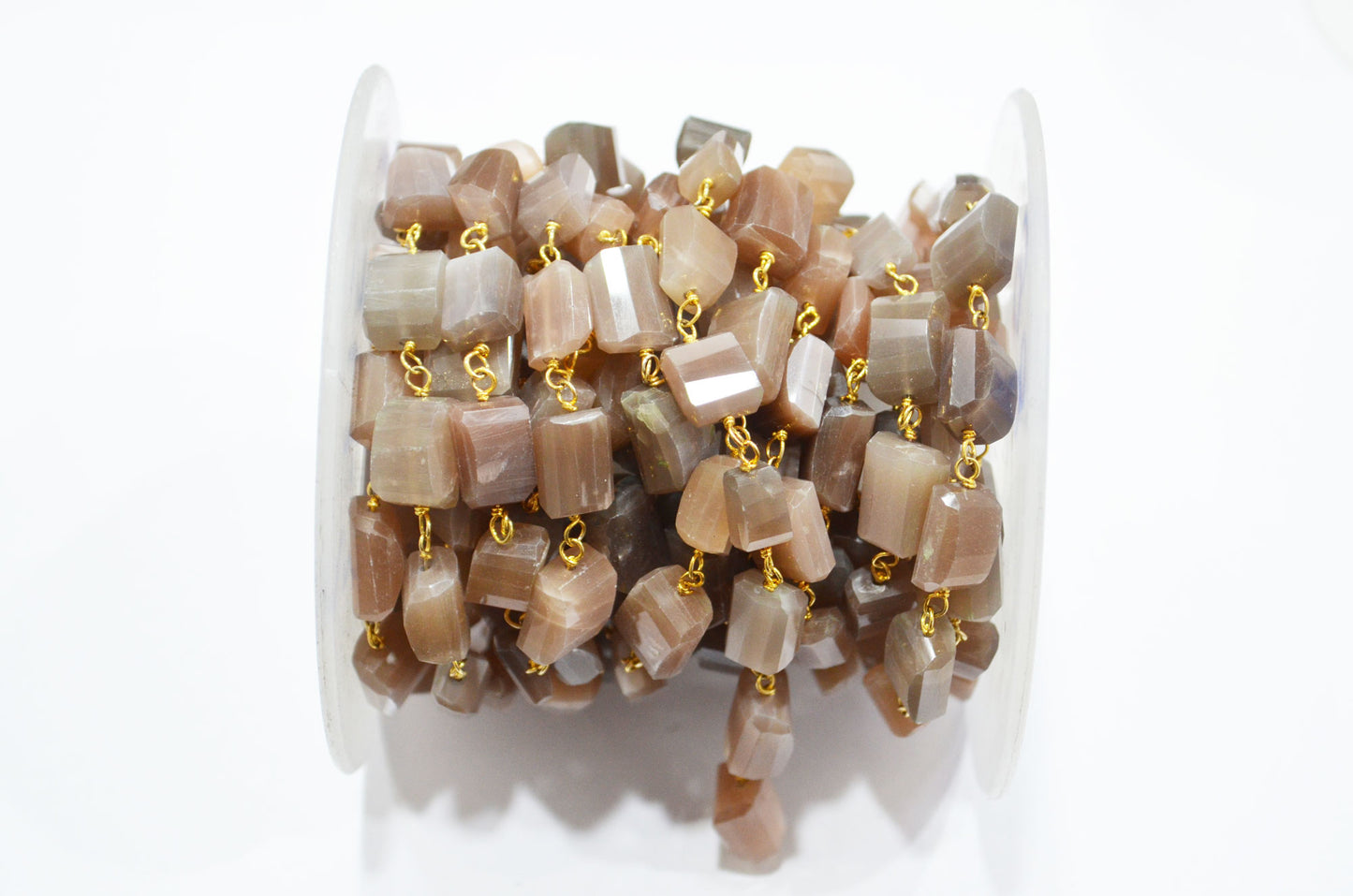 Chocolate Moonstone Laser Cut Nuggets Shape Rosary Beaded Chain , 10 - 14 mm , RB-5775