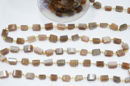 Chocolate Moonstone Laser Cut Nuggets Shape Rosary Beaded Chain , 10 - 14 mm , RB-5775