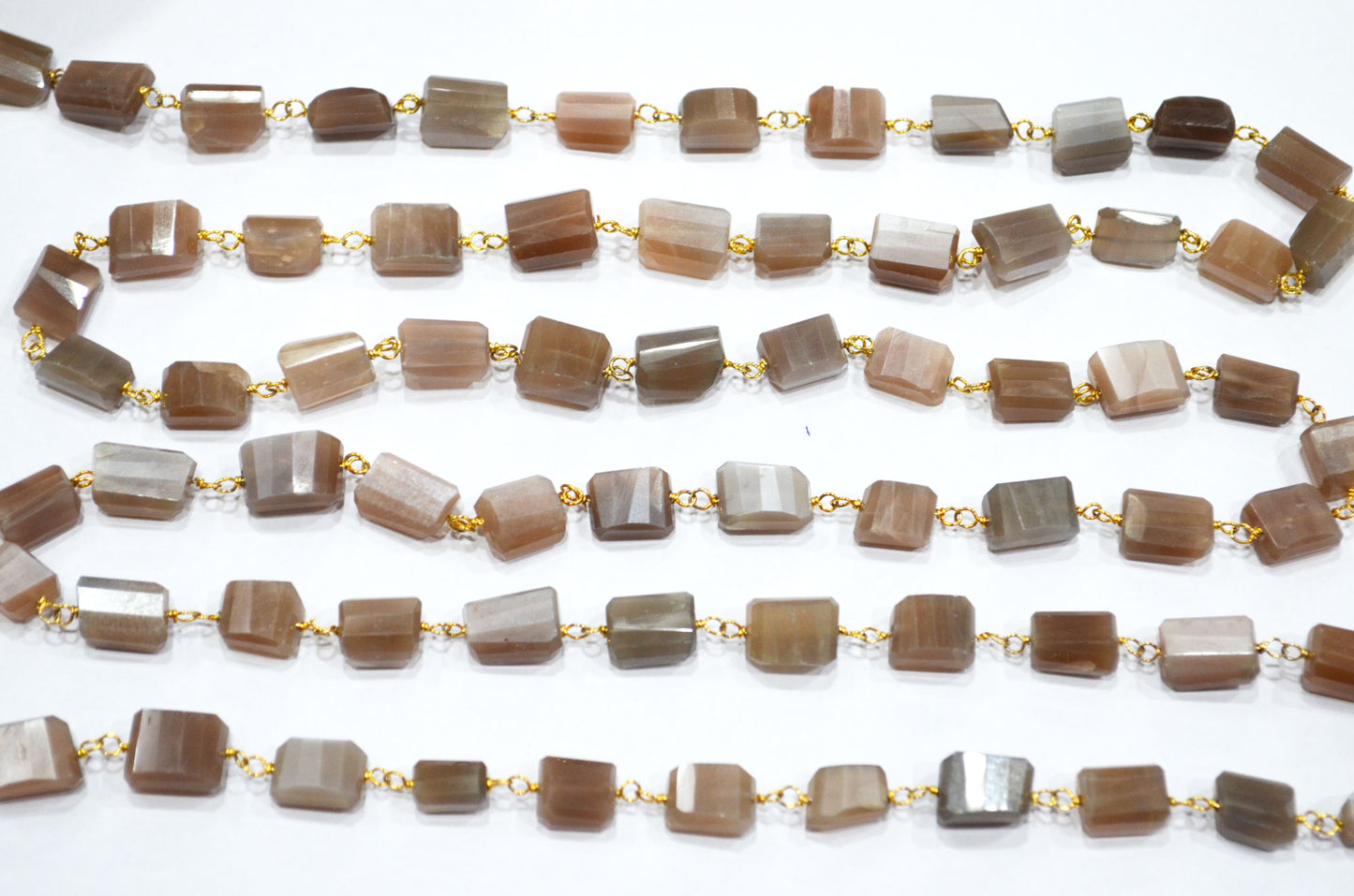 Chocolate Moonstone Laser Cut Nuggets Shape Rosary Beaded Chain , 10 - 14 mm , RB-5775