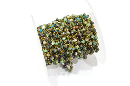 Chrysocolla Faceted Rondelle Shape Rosary Beaded Chain , 3.50 - 4 mm , RB-5776