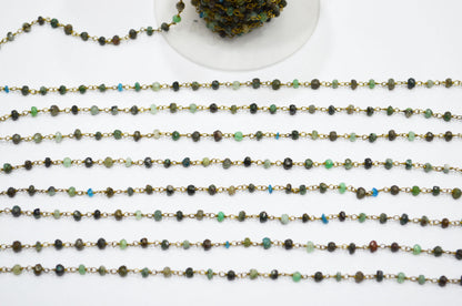 Chrysocolla Faceted Rondelle Shape Rosary Beaded Chain , 3.50 - 4 mm , RB-5776