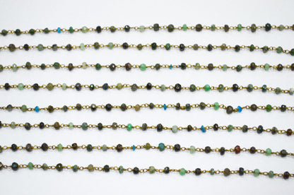 Chrysocolla Faceted Rondelle Shape Rosary Beaded Chain , 3.50 - 4 mm , RB-5776