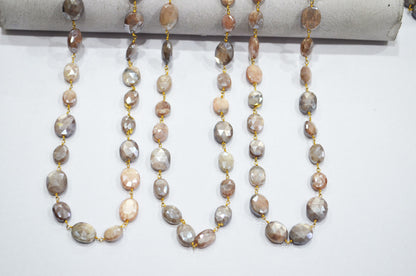Mystic Chocolate Moonstone Faceted Oval Shape Rosary Beaded Chain , 9 - 11 mm , RB-5777