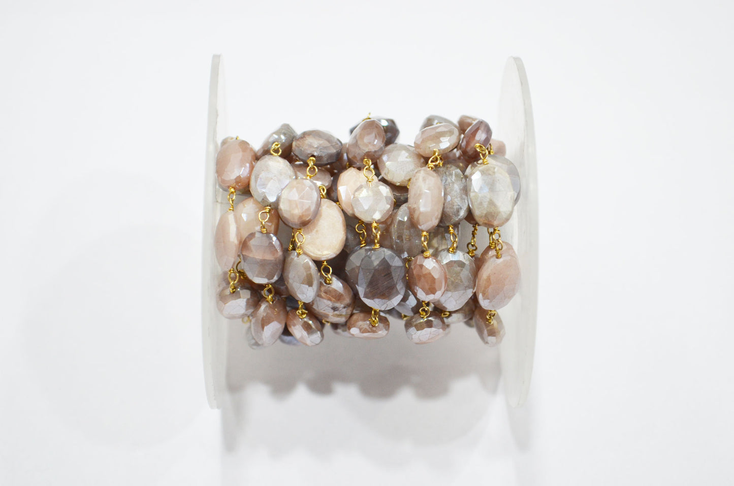 Mystic Chocolate Moonstone Faceted Oval Shape Rosary Beaded Chain , 9 - 11 mm , RB-5777