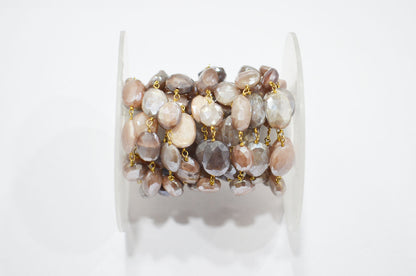Mystic Chocolate Moonstone Faceted Oval Shape Rosary Beaded Chain , 9 - 11 mm , RB-5777
