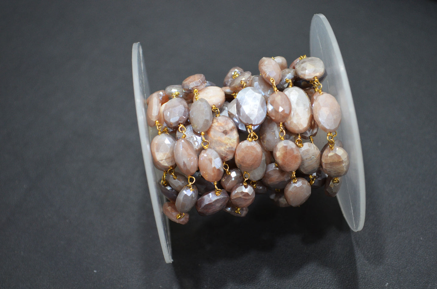 Mystic Chocolate Moonstone Faceted Oval Shape Rosary Beaded Chain , 9 - 11 mm , RB-5777