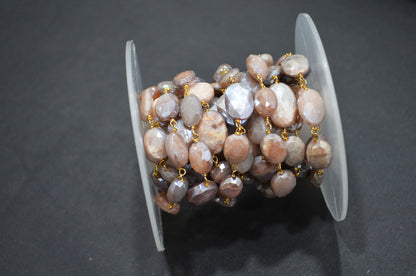 Mystic Chocolate Moonstone Faceted Oval Shape Rosary Beaded Chain , 9 - 11 mm , RB-5777