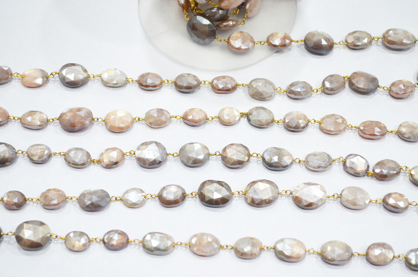 Mystic Chocolate Moonstone Faceted Oval Shape Rosary Beaded Chain , 9 - 11 mm , RB-5777