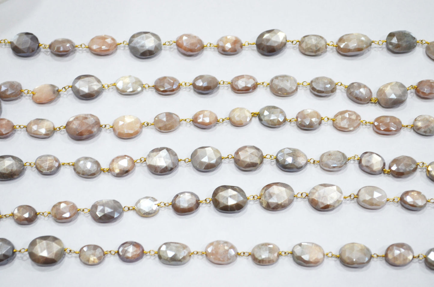 Mystic Chocolate Moonstone Faceted Oval Shape Rosary Beaded Chain , 9 - 11 mm , RB-5777