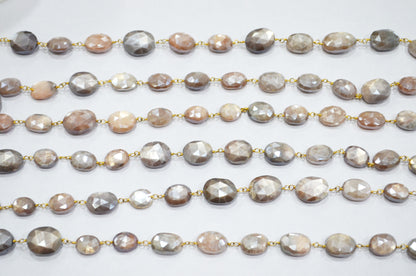 Mystic Chocolate Moonstone Faceted Oval Shape Rosary Beaded Chain , 9 - 11 mm , RB-5777
