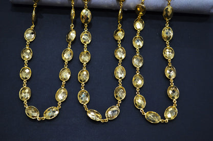 Gold Pyrite Faceted Oval Shape Connector Chain , 11x14 mm , RB-5778