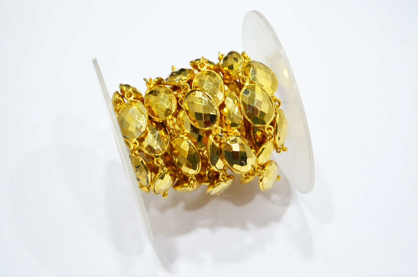 Gold Pyrite Faceted Oval Shape Connector Chain , 11x14 mm , RB-5778