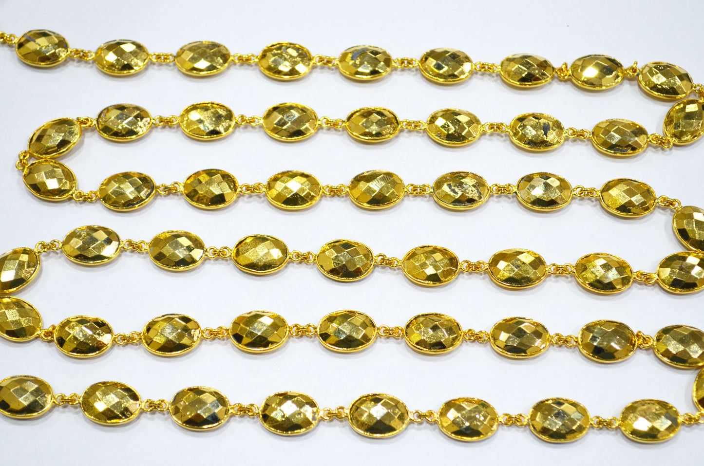 Gold Pyrite Faceted Oval Shape Connector Chain , 11x14 mm , RB-5778
