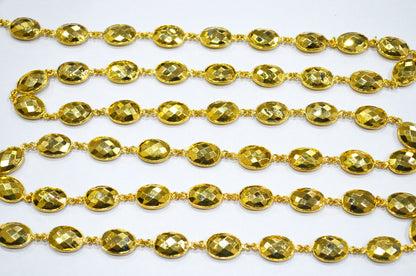 Gold Pyrite Faceted Oval Shape Connector Chain , 11x14 mm , RB-5778