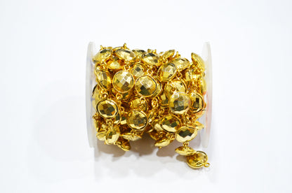 Gold Pyrite Faceted Coin Shape Connector Chain , 11 mm , RB-5779