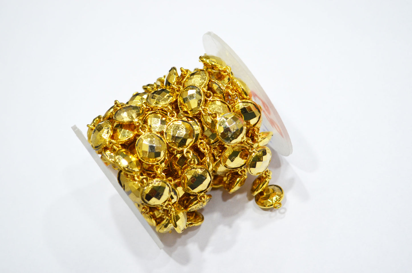 Gold Pyrite Faceted Coin Shape Connector Chain , 11 mm , RB-5779