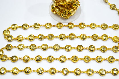 Gold Pyrite Faceted Coin Shape Connector Chain , 11 mm , RB-5779