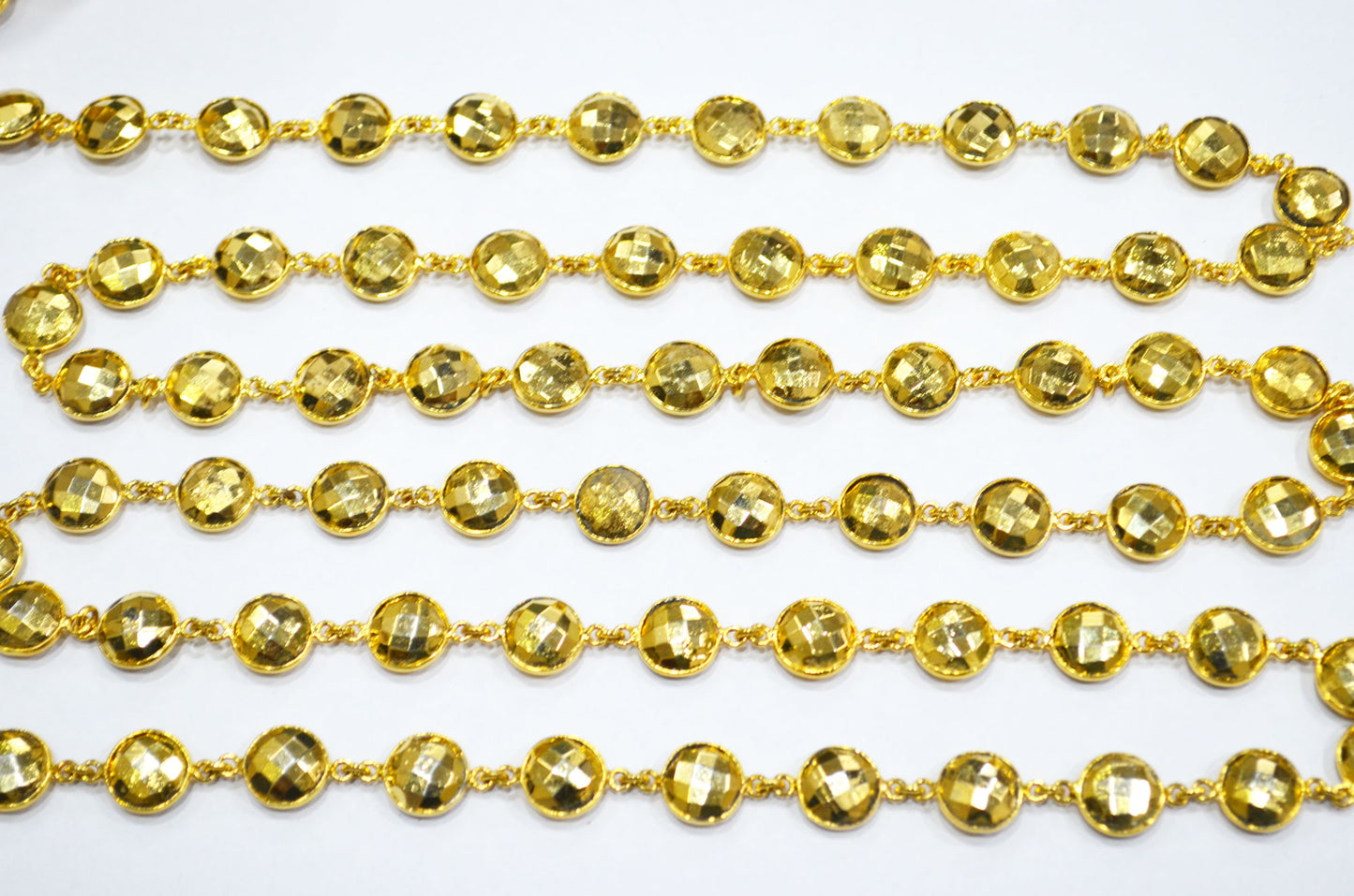 Gold Pyrite Faceted Coin Shape Connector Chain , 11 mm , RB-5779