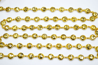 Gold Pyrite Faceted Coin Shape Connector Chain , 11 mm , RB-5779