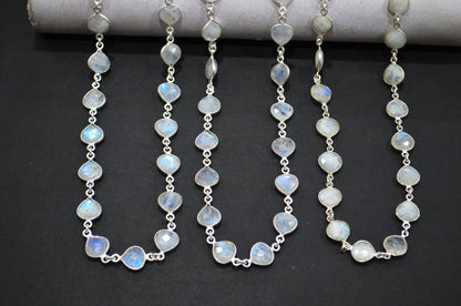 Rainbow Moonstone Heart Shape Connector Chain , 9 - 10 mm , RB-5780