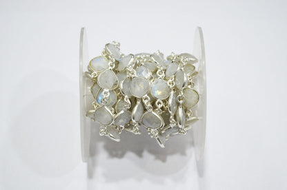 Rainbow Moonstone Heart Shape Connector Chain , 9 - 10 mm , RB-5780