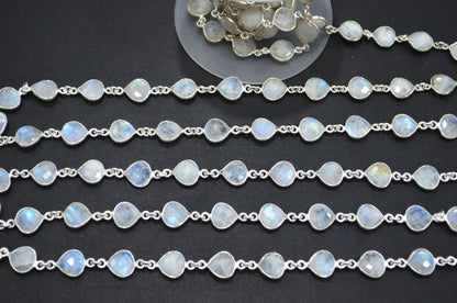 Rainbow Moonstone Heart Shape Connector Chain , 9 - 10 mm , RB-5780