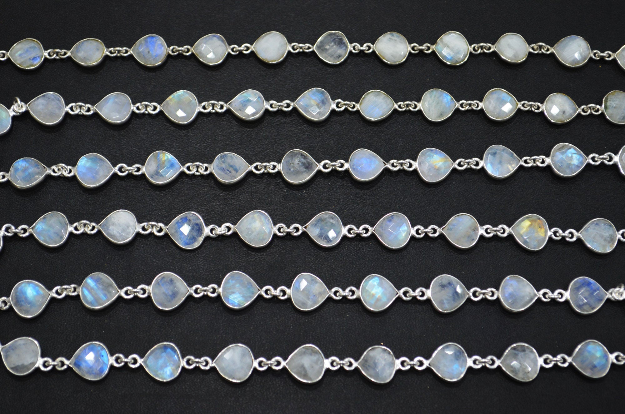 Rainbow Moonstone Heart Shape Connector Chain , 9 - 10 mm , RB-5780