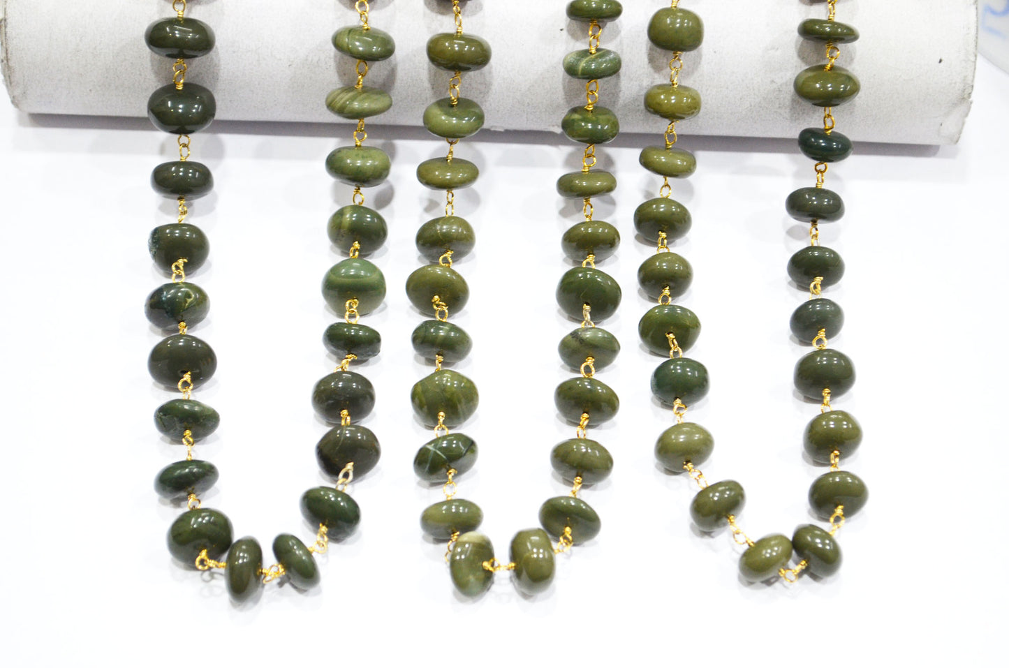 Rare Green Opal Smooth Rosary Beaded Chain , 11.50 - 14 mm , RB-5781
