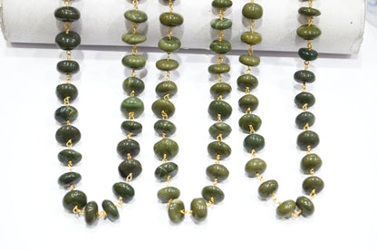Rare Green Opal Smooth Rosary Beaded Chain , 11.50 - 14 mm , RB-5781