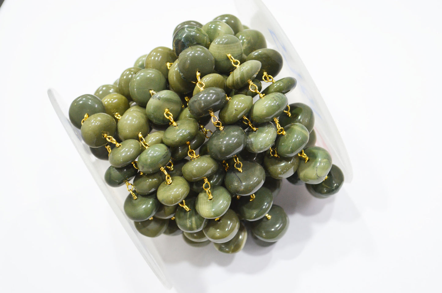 Rare Green Opal Smooth Rosary Beaded Chain , 11.50 - 14 mm , RB-5781