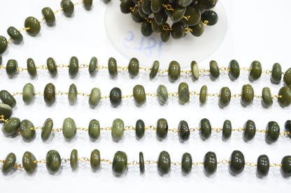 Rare Green Opal Smooth Rosary Beaded Chain , 11.50 - 14 mm , RB-5781