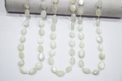 White Moonstone Faceted Oval Shape Rosary Beaded Chain , 9 - 13 mm , RB-5782A