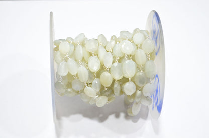 White Moonstone Faceted Oval Shape Rosary Beaded Chain , 9 - 13 mm , RB-5782A