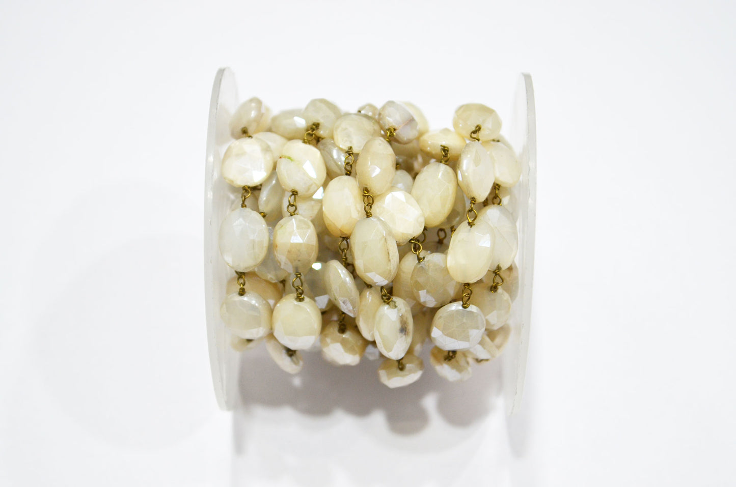 Mystic White Moonstone Faceted Oval Shape Rosary Beaded Chain , 9 - 11 mm , RB-5782