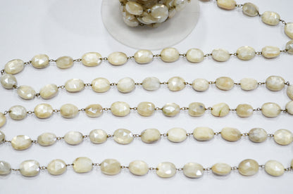 Mystic White Moonstone Faceted Oval Shape Rosary Beaded Chain , 9 - 11 mm , RB-5782
