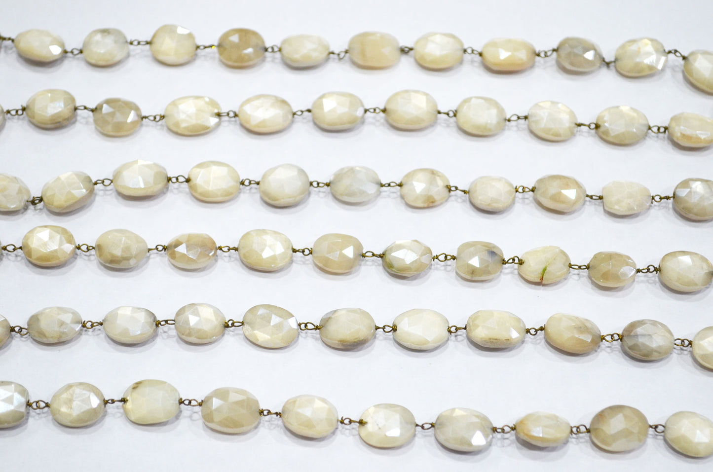 Mystic White Moonstone Faceted Oval Shape Rosary Beaded Chain , 9 - 11 mm , RB-5782