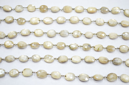 Mystic White Moonstone Faceted Oval Shape Rosary Beaded Chain , 9 - 11 mm , RB-5782