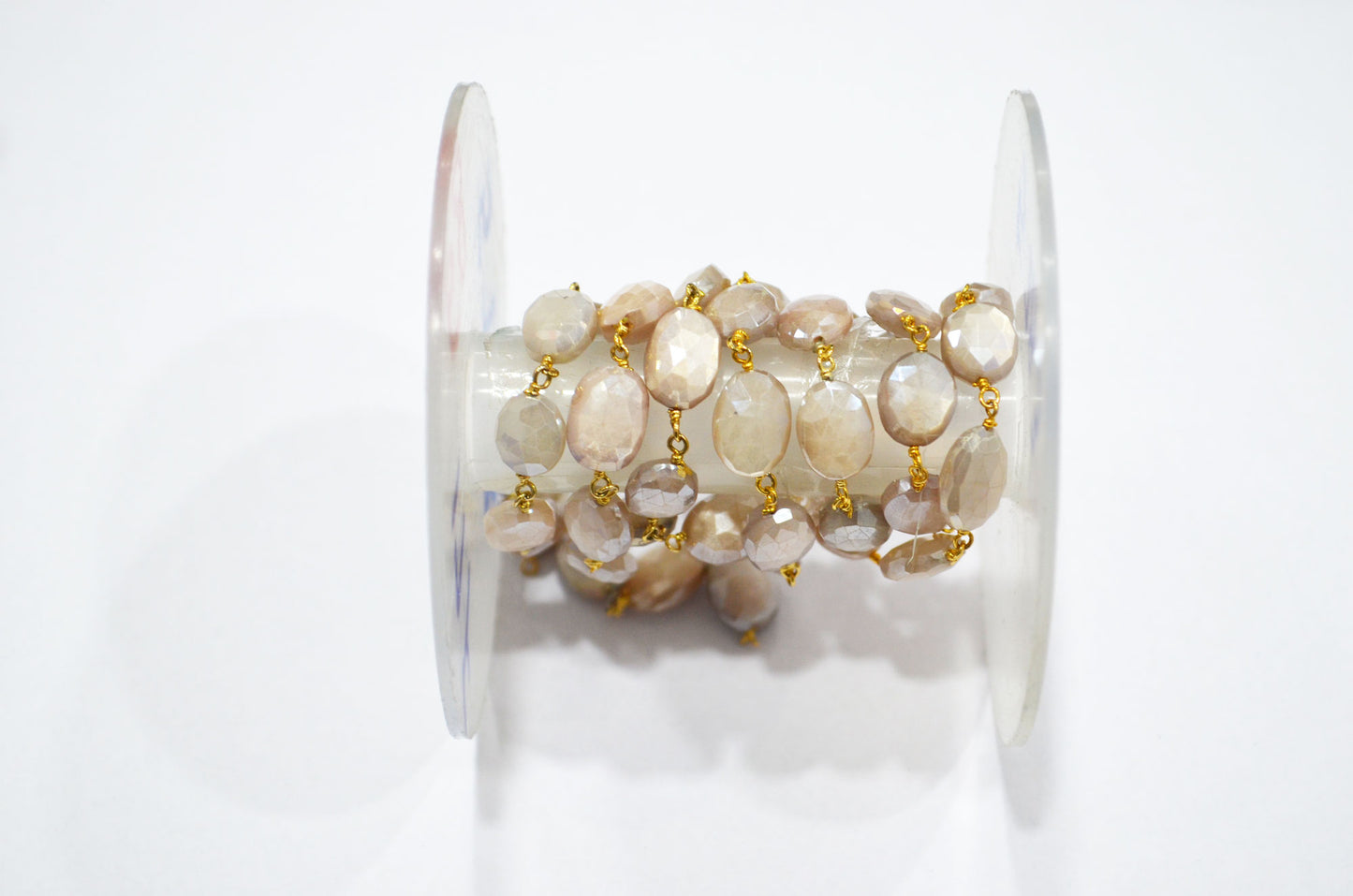 Mystic Beige Moonstone Faceted Oval Shape Rosary Beaded Chain , 9 - 11 mm , RB-5783