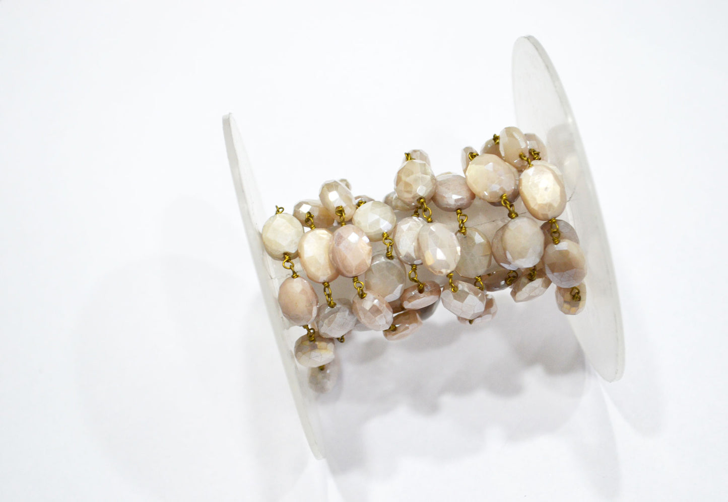 Mystic Beige Moonstone Faceted Oval Shape Rosary Beaded Chain , 9 - 11 mm , RB-5783