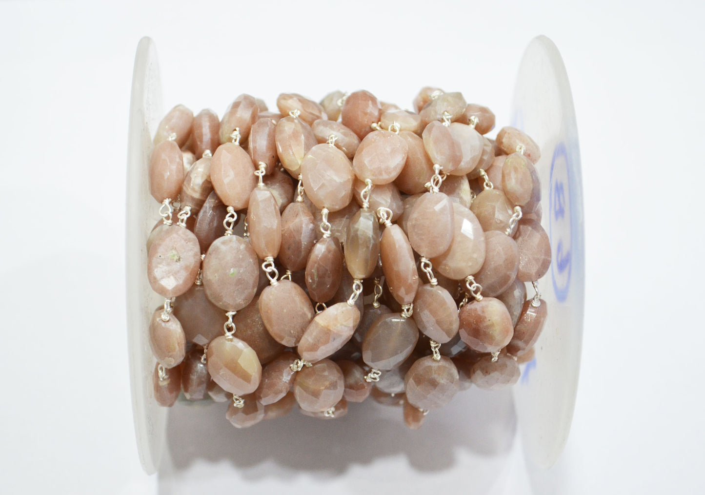 Mystic Peach Moonstone Faceted Oval Shape Rosary Beaded Chain , 9 - 11 mm , RB-5784