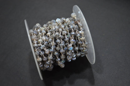 Mystic Labradorite Rondelle Shape Rosary Beaded Chain , 5 - 5.50 mm , RB-5785