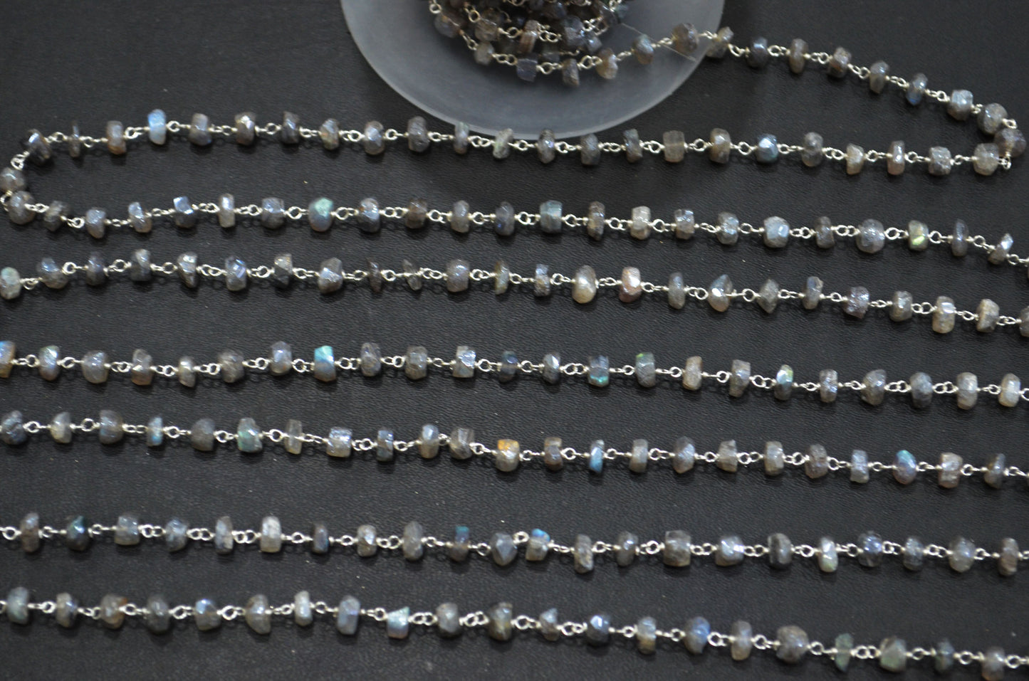 Mystic Labradorite Rondelle Shape Rosary Beaded Chain , 5 - 5.50 mm , RB-5785