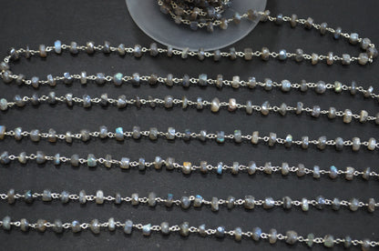 Mystic Labradorite Rondelle Shape Rosary Beaded Chain , 5 - 5.50 mm , RB-5785