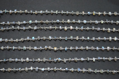 Mystic Labradorite Rondelle Shape Rosary Beaded Chain , 5 - 5.50 mm , RB-5785