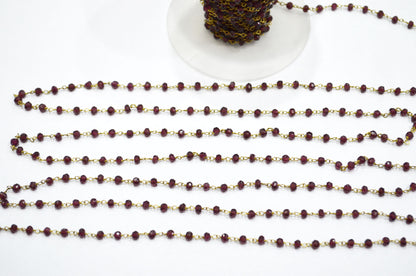 Rhodolite Garnet Faceted Rondelle Shape Rosary Beaded Chain , 3.50 - 4 mm , RB-5789