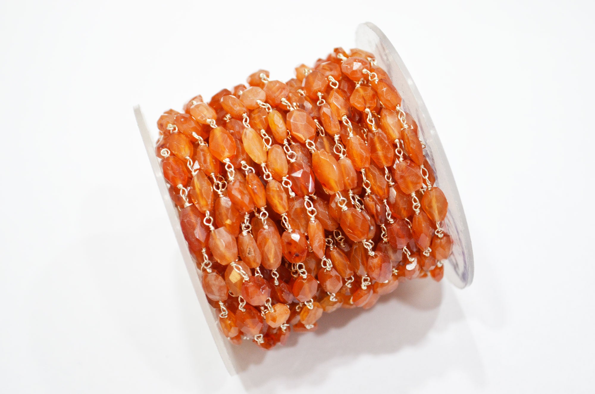 Carnelian Faceted Oval Shape Rosary Beaded Chain , 7 - 10 mm , RB-5790