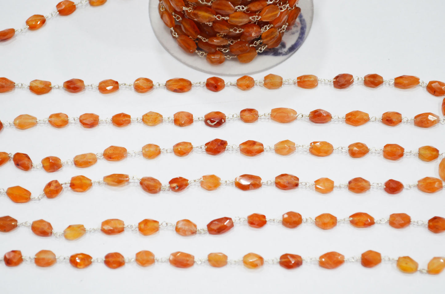 Carnelian Faceted Oval Shape Rosary Beaded Chain , 7 - 10 mm , RB-5790