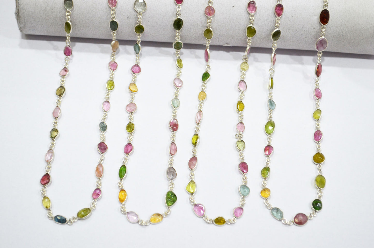Watermelon Tourmaline Free Form Shape Connector Chain , 5 - 7 mm , RB-5791