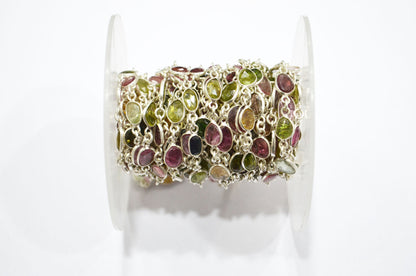 Watermelon Tourmaline Free Form Shape Connector Chain , 5 - 7 mm , RB-5791